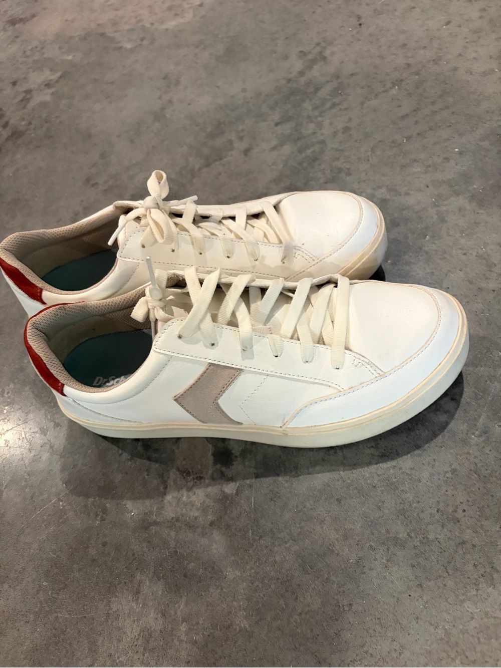 Dr. Scholl's White Leather Low-Top Sneakers with Red Heel